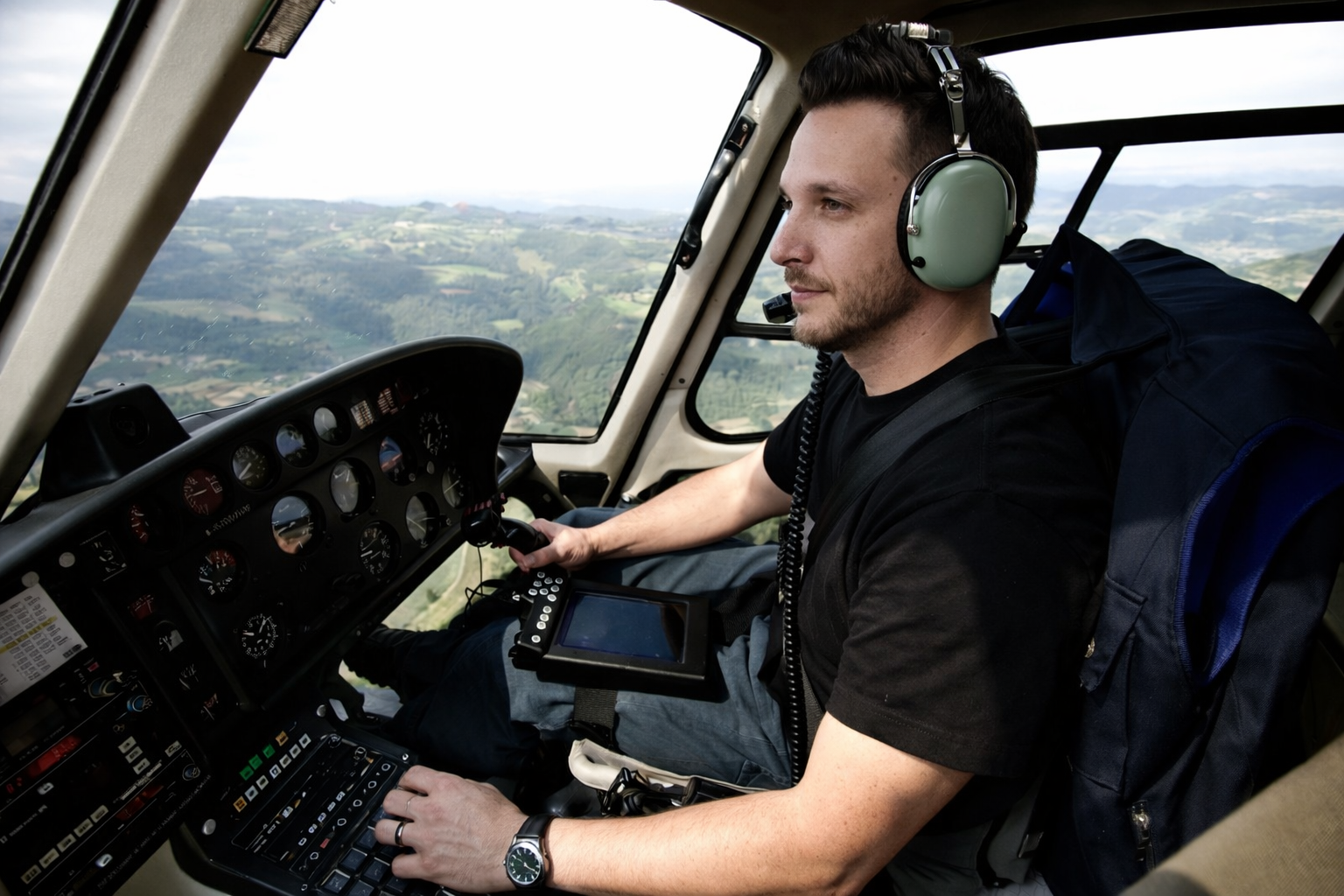 Buck Griswold in helicopter cockpit