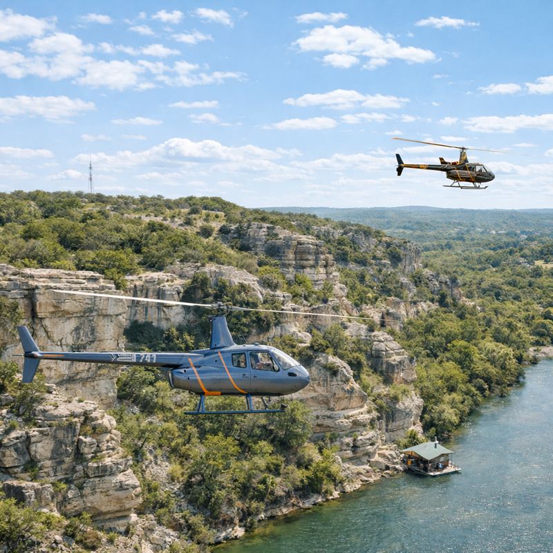 Helicopter flying over Texas Hill Country